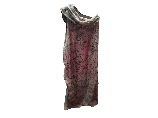 Autre Marque Grey Silk Dress with Scarf