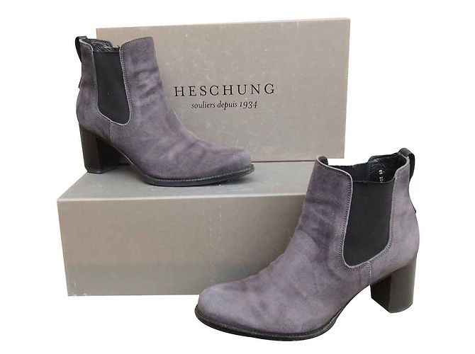 Heschung Ankle Boots Purple Deerskin Grey
