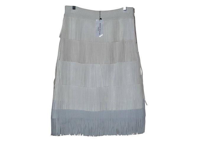 Sonia Rykiel Skirts Beige Grey Eggshell Leather Silk  ref.109065