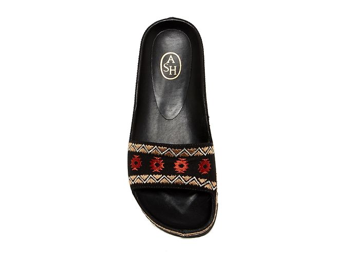 Ash Embroidered Leather Mules Black