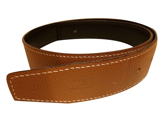Hermès Reversible leather belt black/camel Caramel  ref.109244
