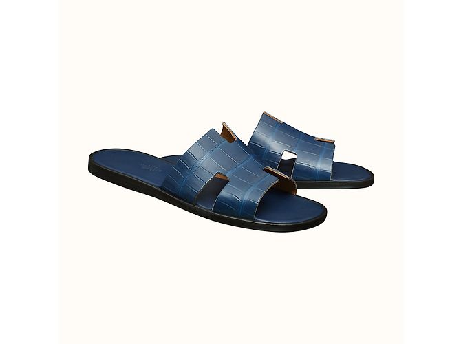 Hermès IZMIR SANDAL (ALLIGATOR) BLEU DE MALTE N.43