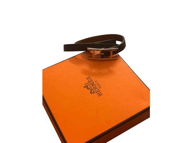 Hermès Bracelet en cuir Hermes Hapi double tour Marron Noir  ref.109287