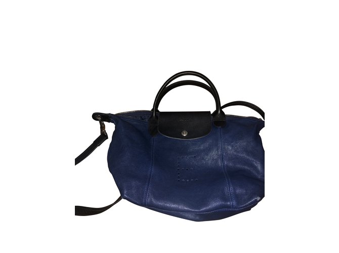 Longchamp bag folding custom leather Navy blue  ref.109290