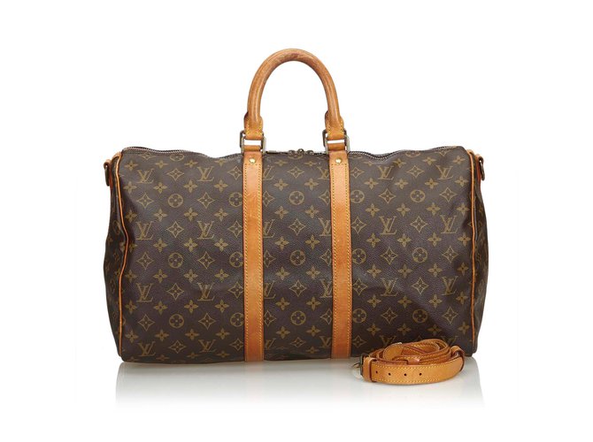 Louis Vuitton Monogram Keepall Bandouliere 50 Brown Leather Cloth  ref.109314