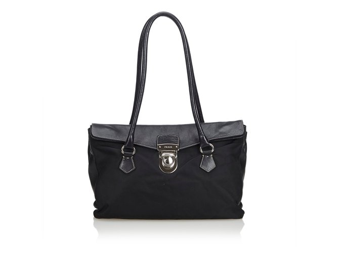Prada Nylon Shoulder Bag Black Leather Cloth  ref.109321