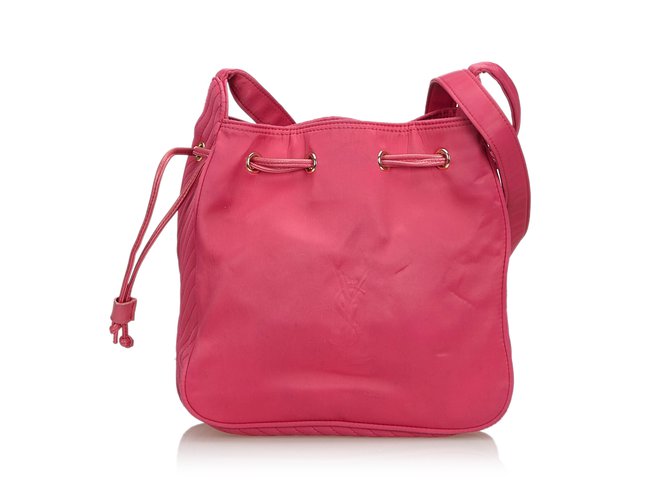 Yves Saint Laurent Nylon-Eimer-Tasche Pink Leder Tuch  ref.109323