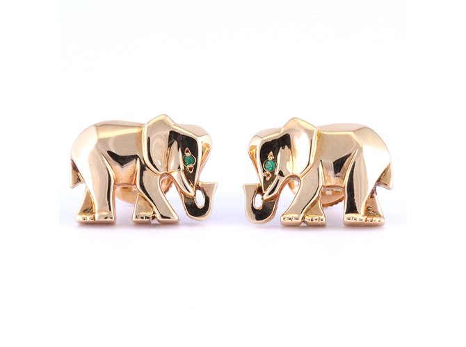 cartier 18K Yellow Gold Emerald Elephant Stud Earrings  ref.109399