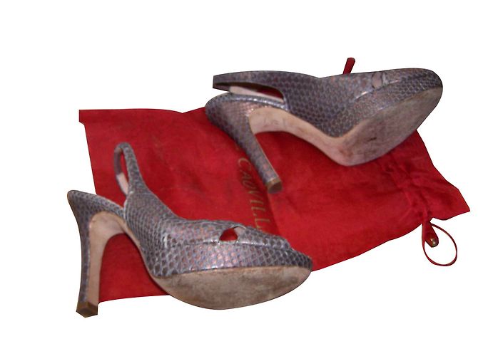Sandales Rene Caovilla en Python Gris Beige
