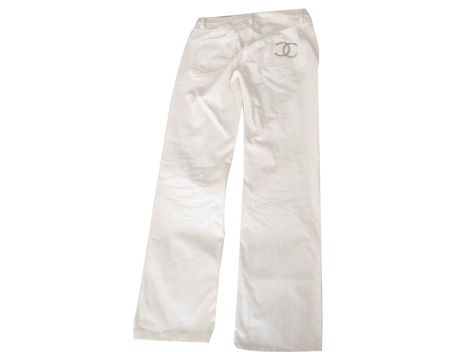 Chanel Jeans Fora de branco Algodão  ref.109533