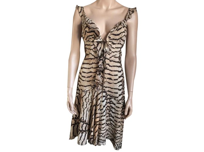 Roberto Cavalli Silk dress Beige  ref.109799