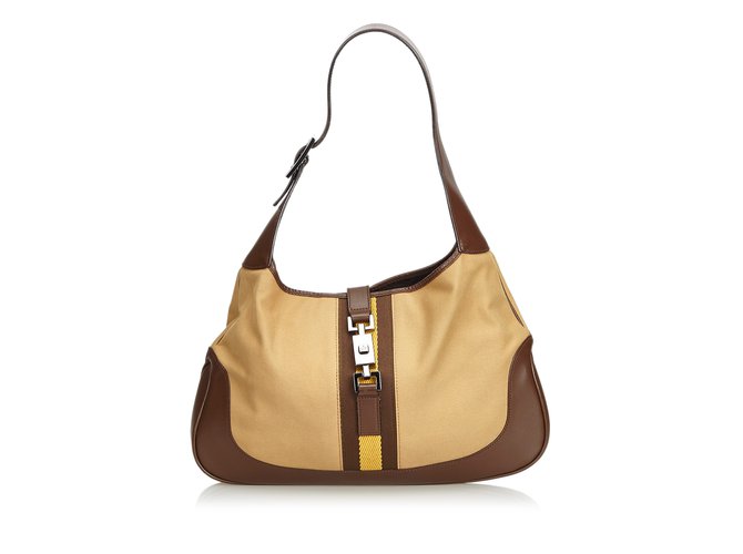 Gucci Jackie Canvas Shoulder Bag Brown Light brown Dark brown Leather Cloth Cloth  ref.109887