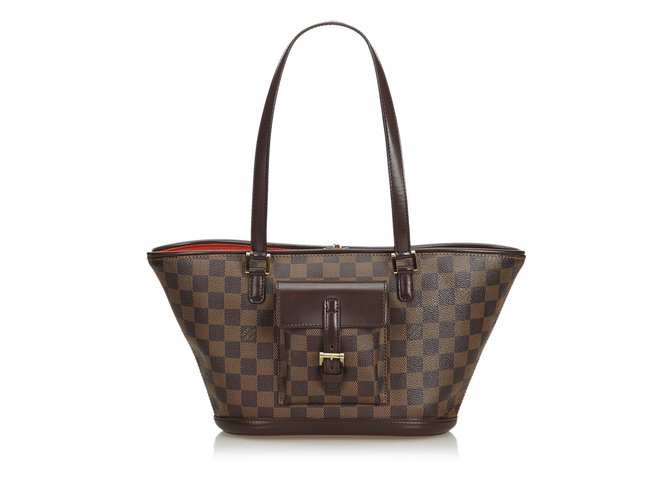 Louis Vuitton Damier Ebene Manosque PM Brown Leather Cloth  ref.109947