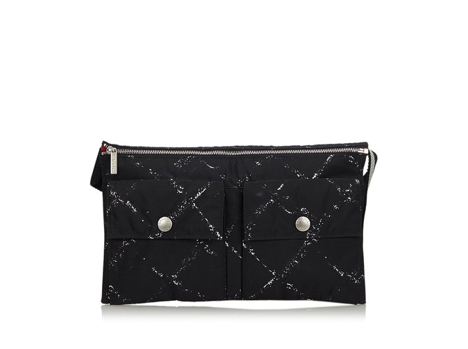 Chanel Old Travel Line Belt Bag Black White Nylon Cloth  ref.109949