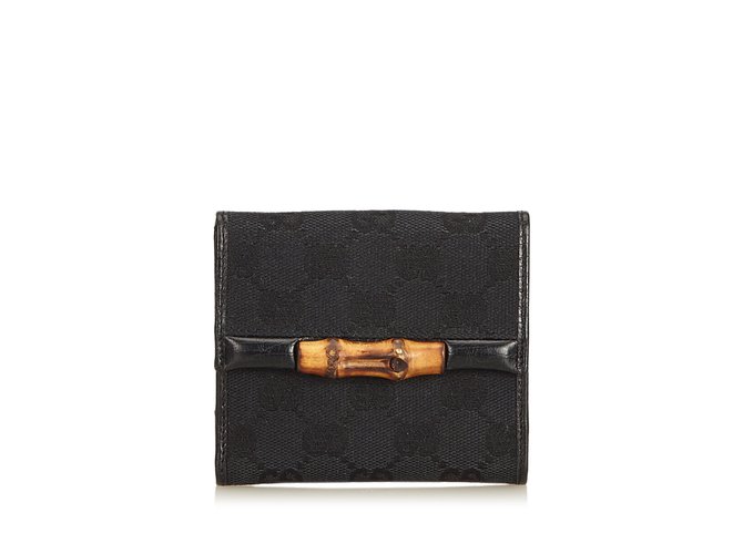 Guccissima Bamboo Jacquard Small Wallet Brown Black Leather Cloth  ref.109962
