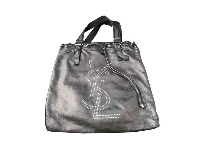 Schöne Yves Saint Laurent-Einkaufstasche Schwarz Silber Lammfell  ref.110026