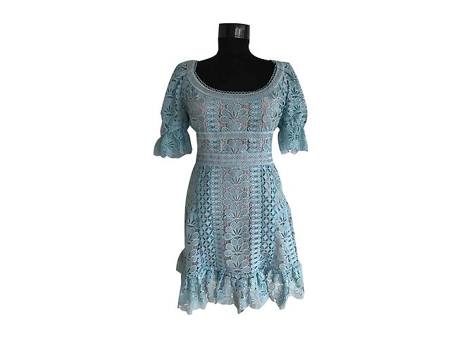 Self Portrait Kleid aus blauer floraler Spitze