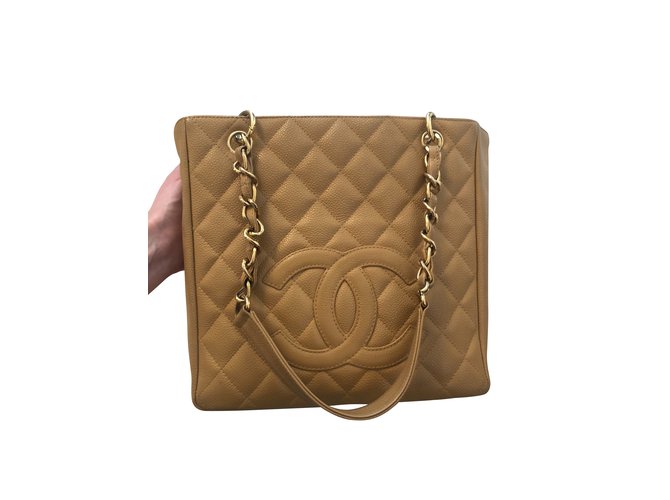 Chanel Small shopping Beige Leather  ref.110335