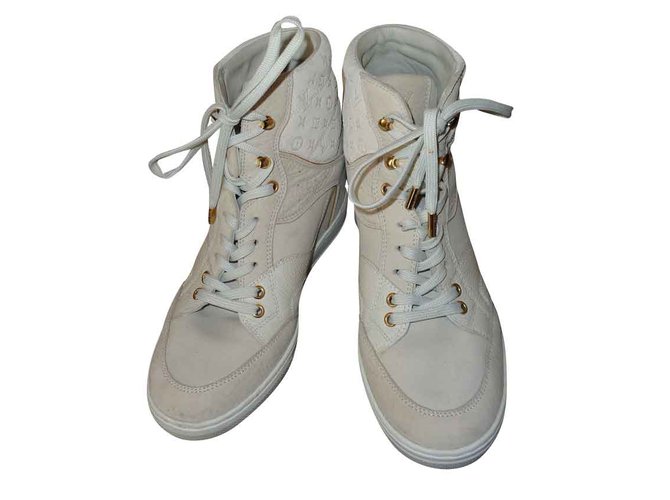 Louis Vuitton Sneaker mit Keilabsatz Aus weiß Leder  ref.110491