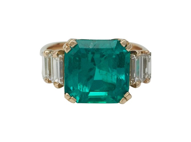 inconnue anello di smeraldi 4,41 bacchette in oro giallo e diamanti. Oro bianco  ref.110718