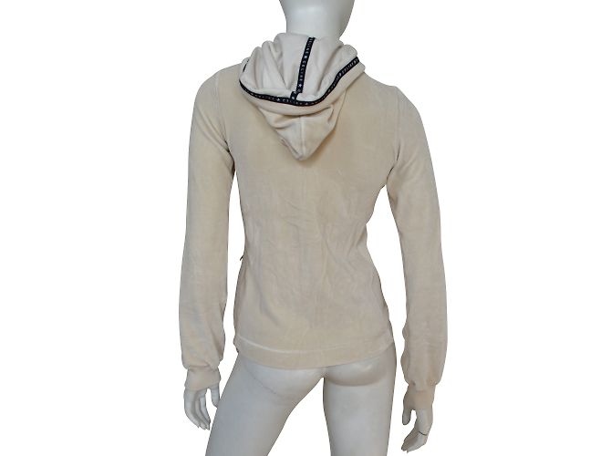 Céline Off-White Ivory Sudadera con capucha con capucha de terciopelo con cremallera Talla S SMALL Beige