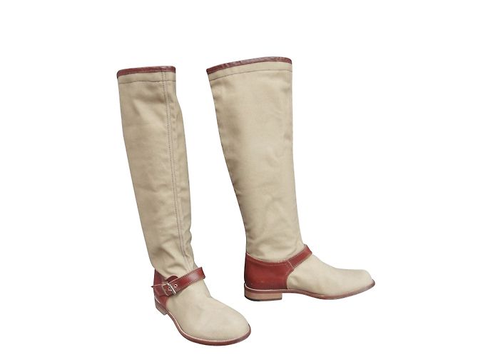 Studio Pollini canvas and leather boots in mint condition Beige