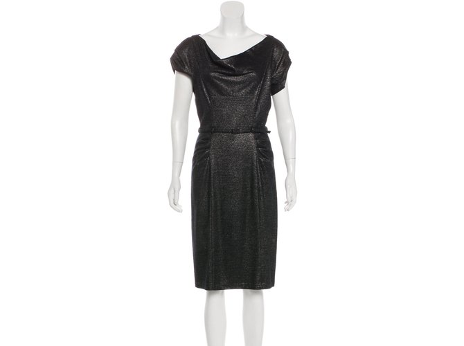 Diane Von Furstenberg Ellen Marie Metallic Dress Black Silvery Wool Viscose  ref.110825