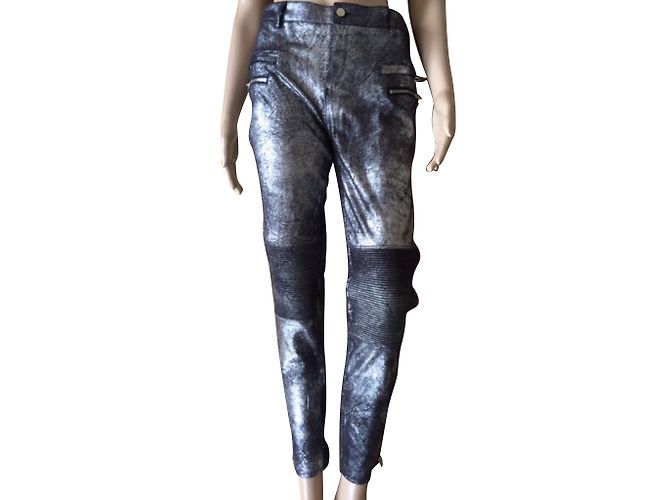Zara The Biker Metallic Polysuede Jeans Grey