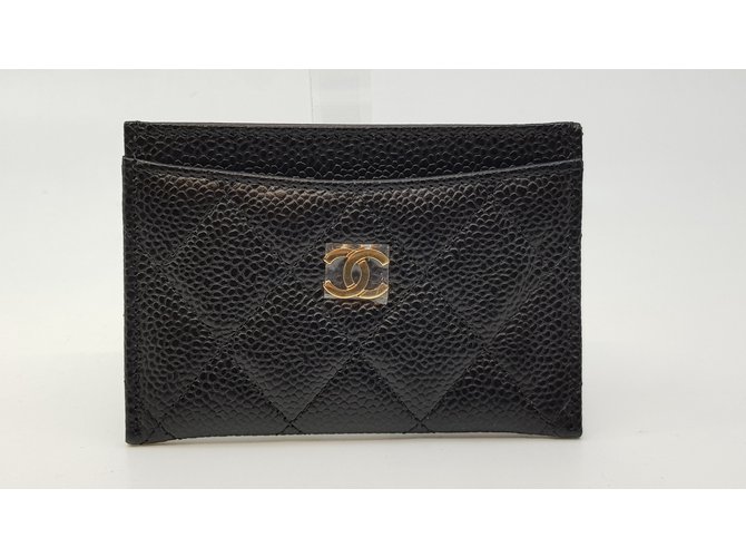 Chanel Card case Black Leather  ref.70612