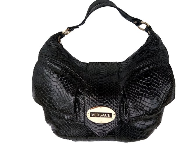 Gianni Versace Sac porté épaule en python noir Cuirs exotiques  ref.81492