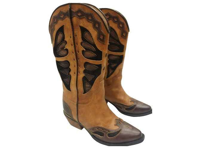 Autre Marque Reitstiefel aus Leder Braun Senf Dunkelbraun