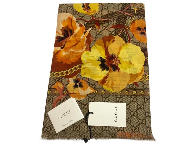 Gucci Stole yellow peonies Cotton  ref.111196