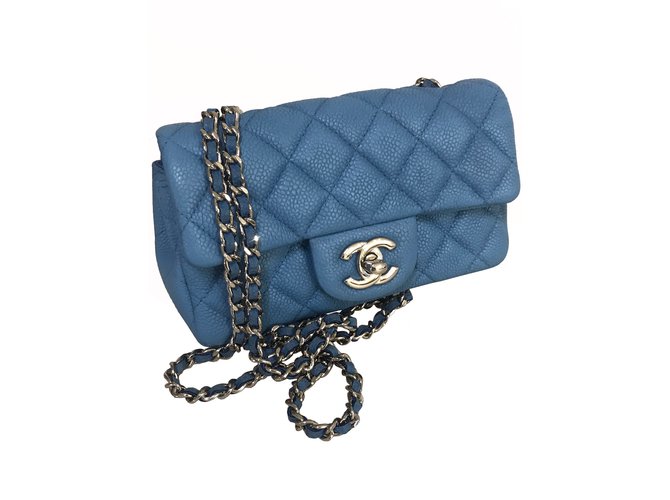 Chanel classic mini rectangular bag blue caviar