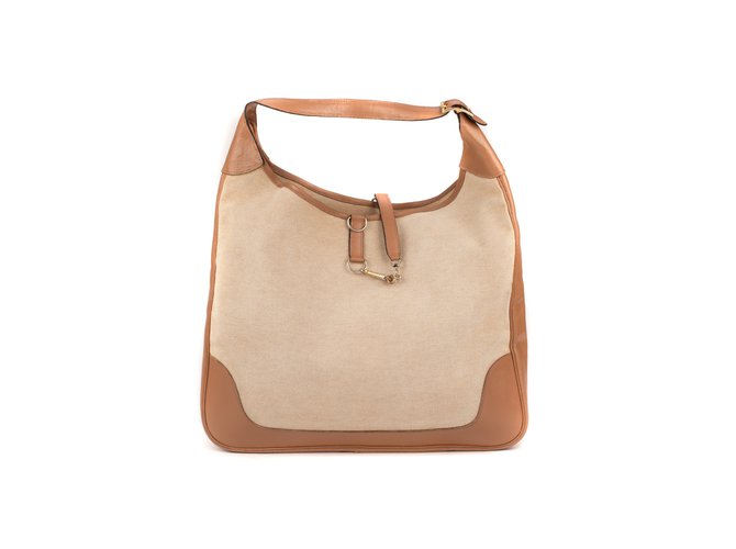 Rara Bag Hermès Trim XXL tela bi-materiale vintage H beige e scatola in pelle beige in buone condizioni!  ref.111234