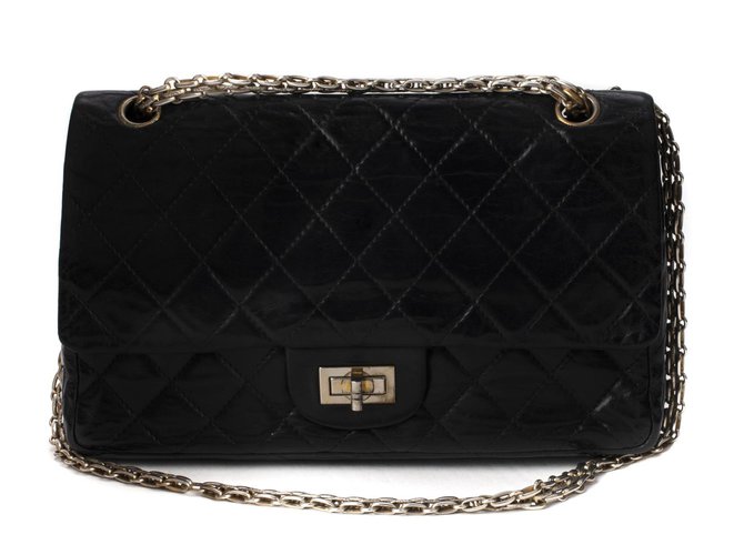 Chanel Tasche 2.55 Vintage schwarzes Steppleder in gutem Zustand!  ref.111240