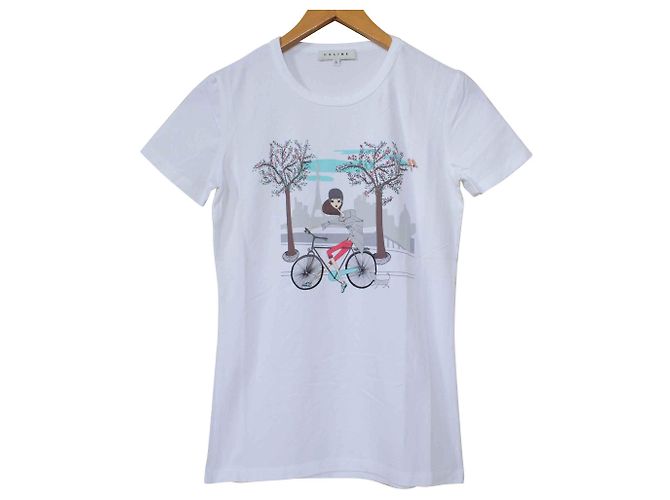 Céline White T-Shirt Tee Size S SMALL