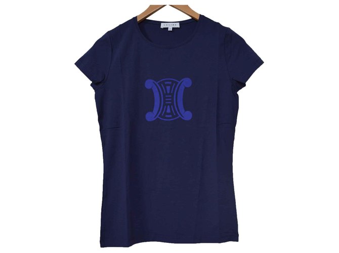 Céline T-Shirt Blue T-Shirt Tee Taglia M MEDIA Cotone Elastan  ref.111474