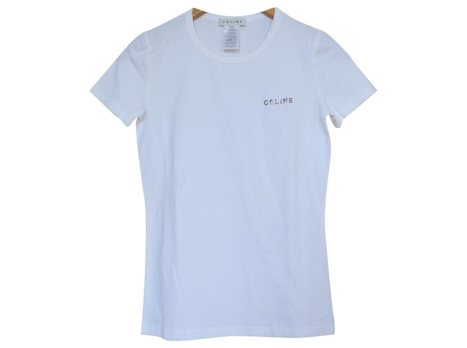 Céline White T-Shirt Tee Size S SMALL Cotton Elastane  ref.111482