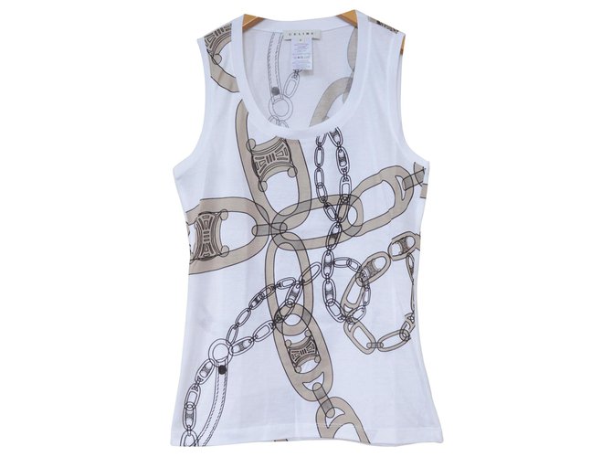 Céline Chain Print White T-Shirt Tee Size S SMALL Cotton  ref.111487