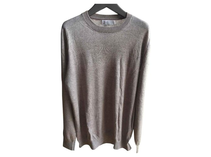 BRUNELLO CUCINELLI LEINEN-PULLOVER Braun Baumwolle  ref.111516