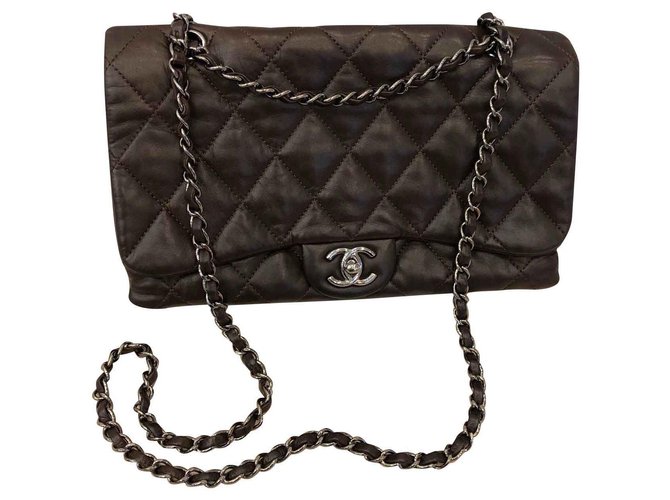 Timeless Chanel clássico Marrom Couro  ref.111731