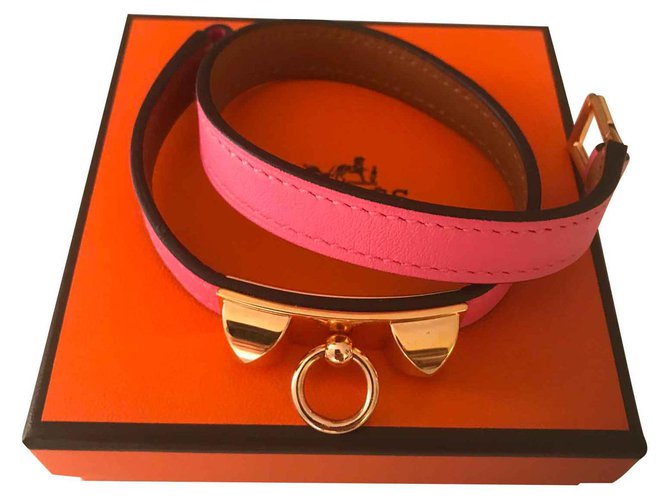 Hermès Rivale Armband Hermes Rose Azalea Pink Leder  ref.111737