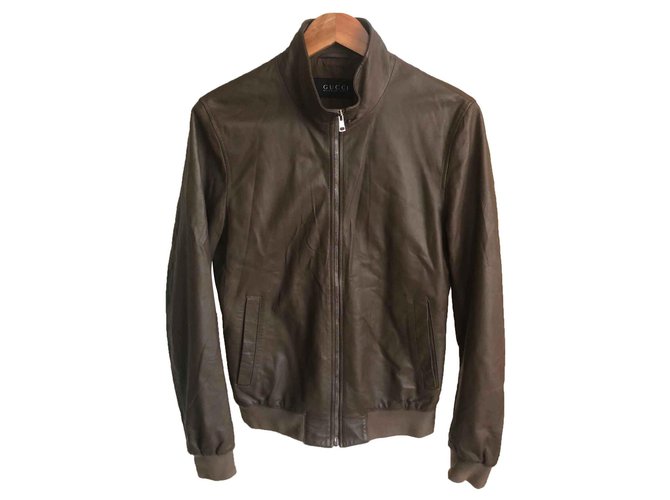 Gucci Bomber leather jacket Brown  ref.111779