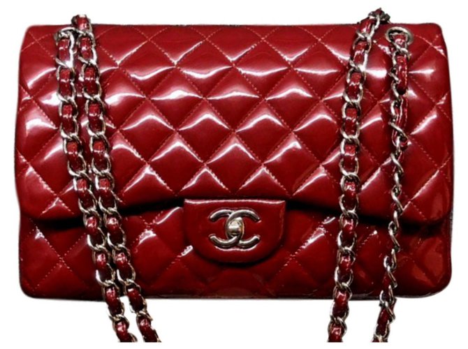 Timeless Chanel Patent Red Jumbo bolso de solapa clásico Roja Charol  ref.111788