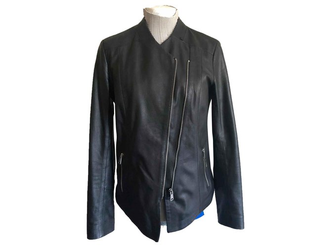 Autre Marque Repetición de chaqueta de piel de cordero negro T.S  ref.111809