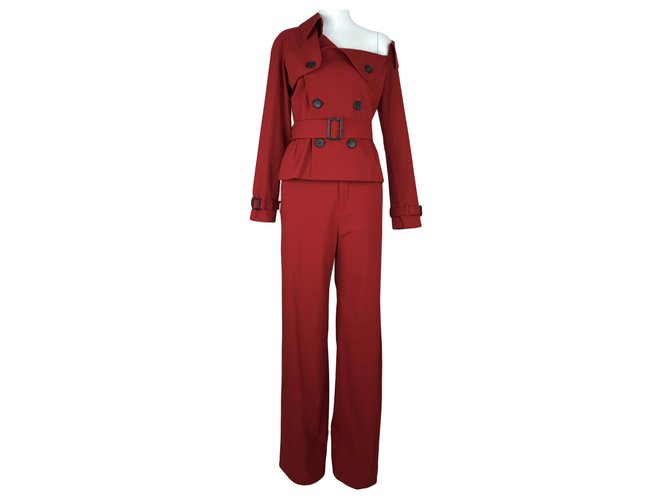 Jean Paul Gaultier completo pantalone Rosso Seta Lana  ref.111841