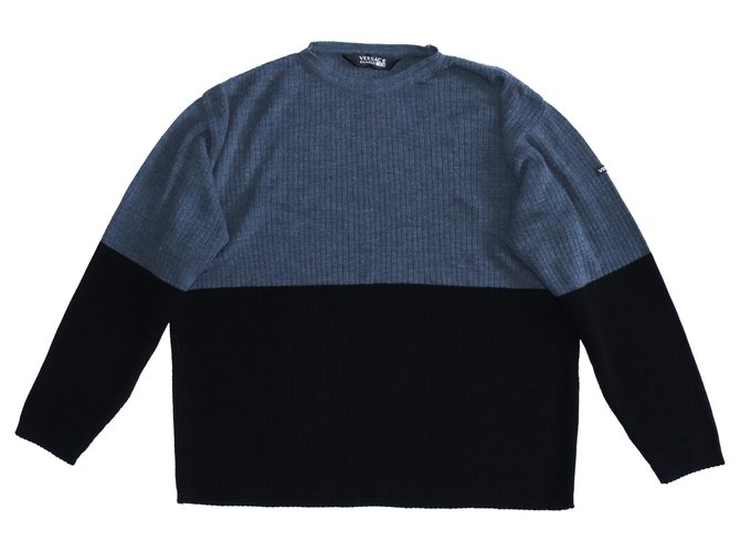 Versace Sweaters Black Grey Wool Acrylic  ref.111849