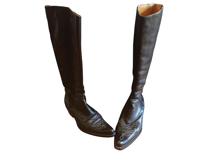 Free Lance Santiag Lederstiefel schwarz
