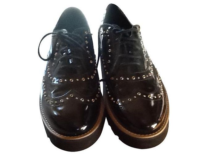 Hogan Derby Schuhe Schwarz Leder Lackleder 36