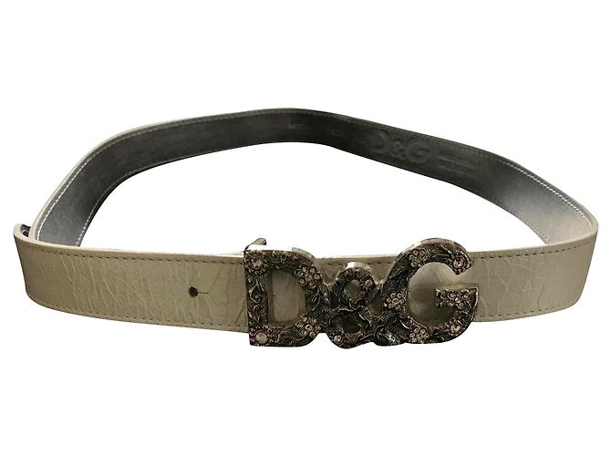 Cinto Dolce & Gabbana de couro verniz branco com fivela de strass
